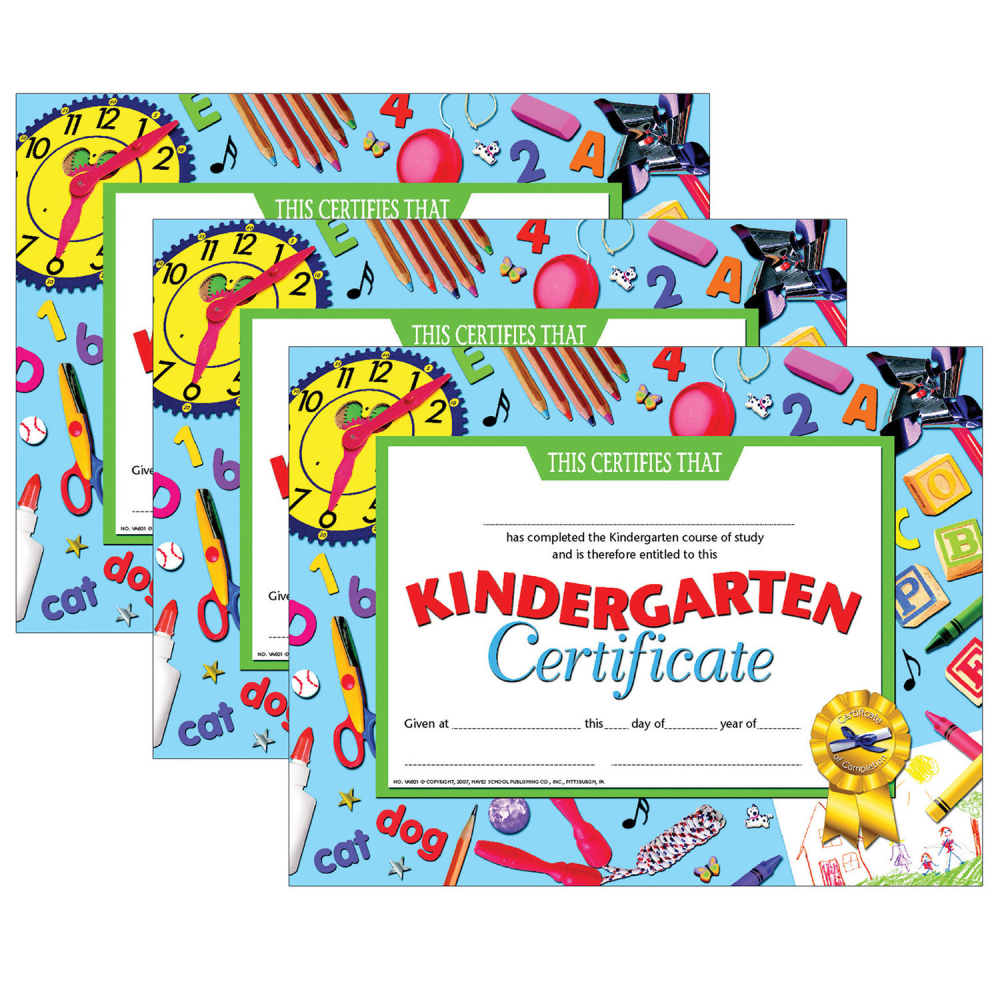Hayes Publishing Kindergarten Certificate, 8.5in x 11in, 30 Per Pack, Set Of 3 Packs, HVA6013 MPN:H-VA601-3