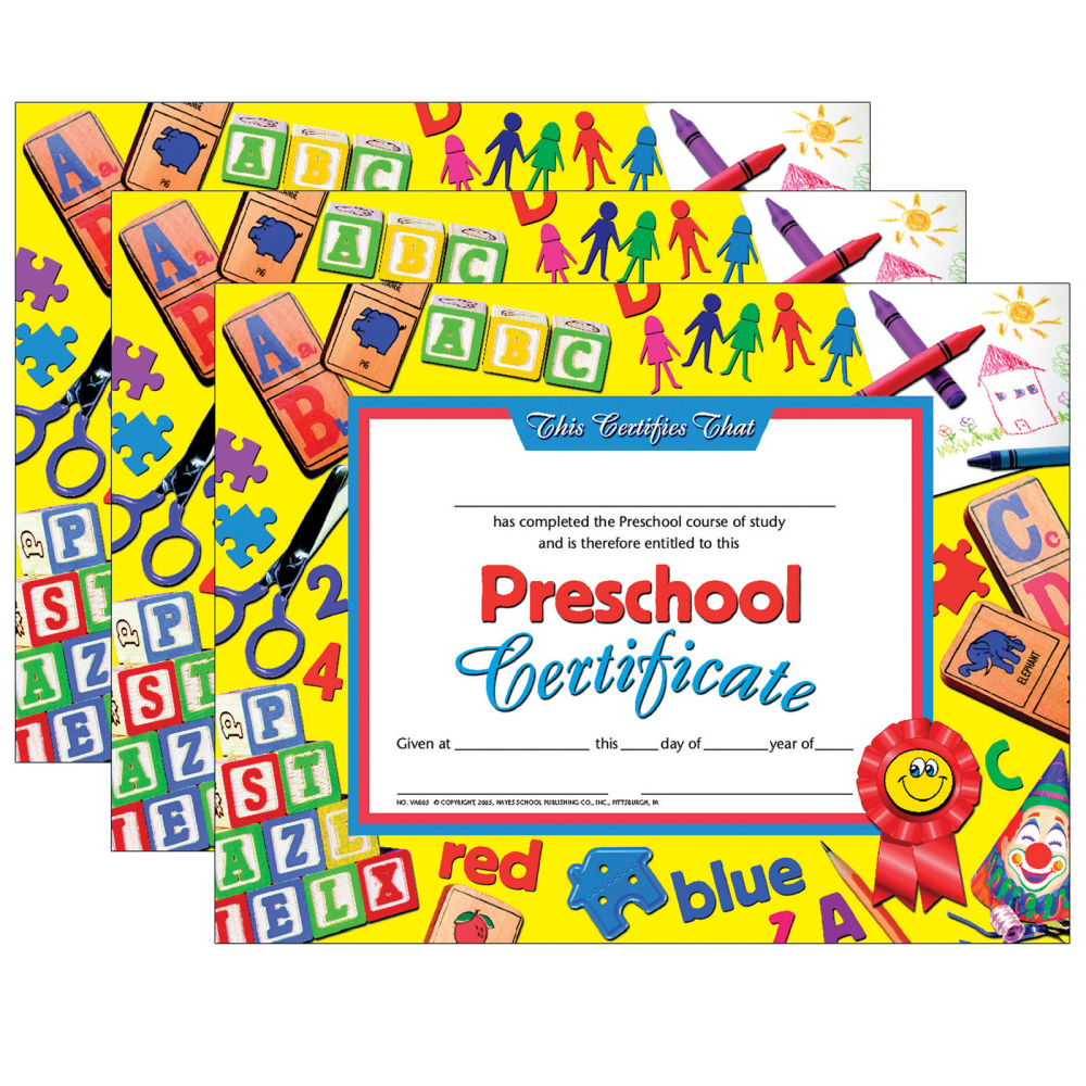 Hayes Publishing Preschool Certificate, 8.5in x 11in, 30 Per Pack, Set Of 3 Packs MPN:H-VA605-3