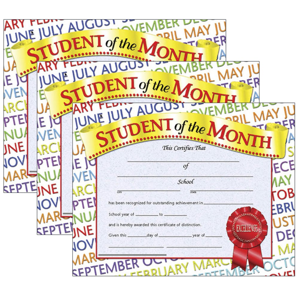 Hayes Certificates, 8-1/2in x 11in, Student Of The Month, Months, 30 Certificates Per Pack, Set Of 3 Packs MPN:H-VA628-3