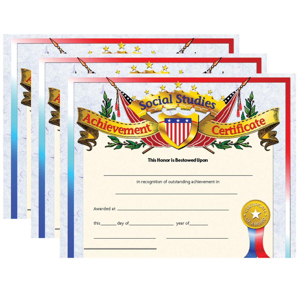 Hayes Publishing Social Studies Achievement Certificate, 30 Per Pack, Set Of 3 Packs MPN:H-VA675-3