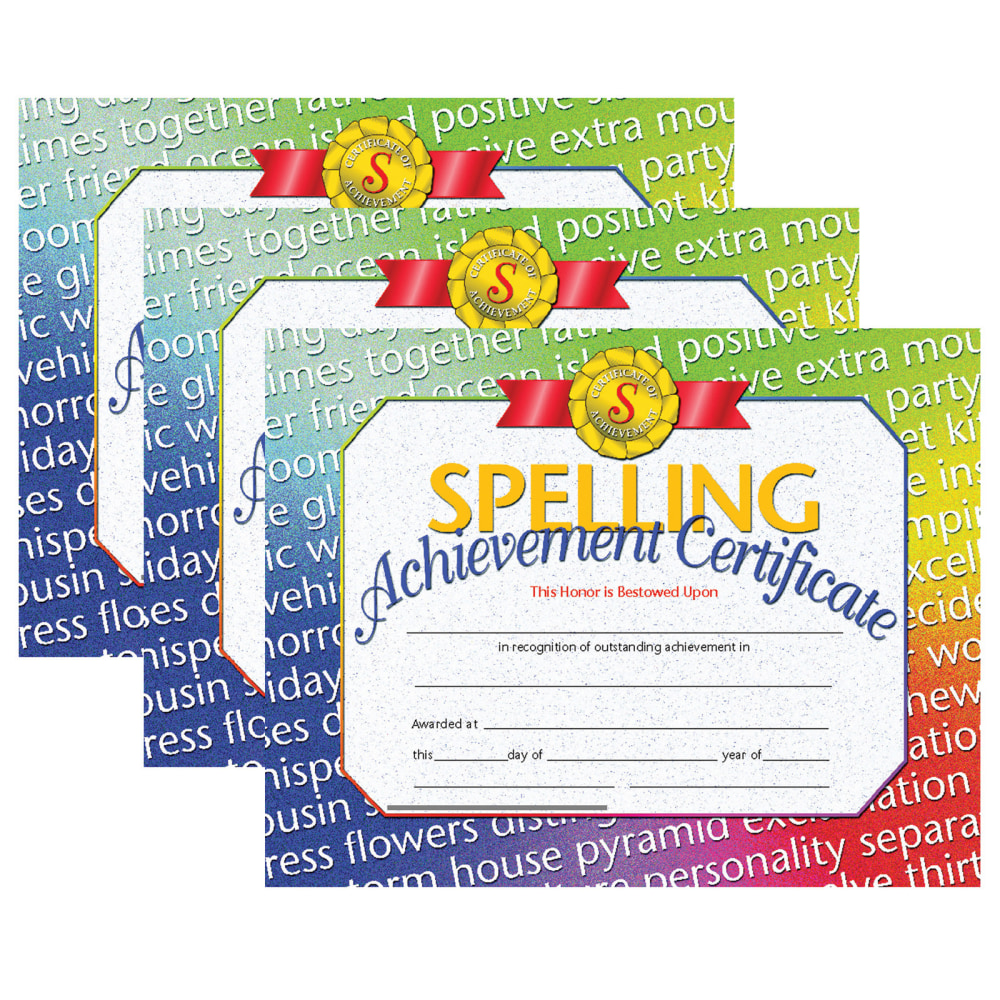 Hayes Publishing Spelling Achievement Certificate, 30 Per Pack, Set Of 3 Packs, HVA6763 MPN:H-VA676-3