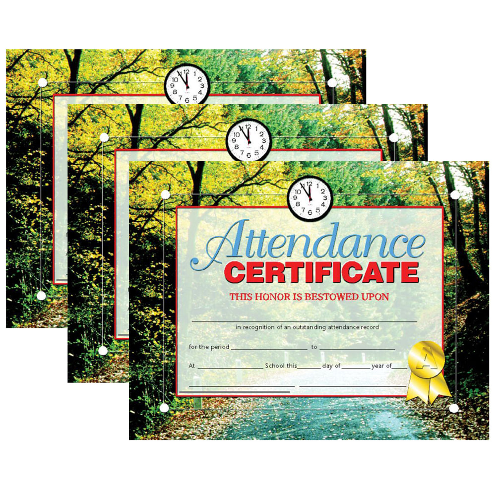 Hayes Publishing Attendance Certificate, 30 Per Pack, Set Of 3 Packs MPN:H-VA680-3
