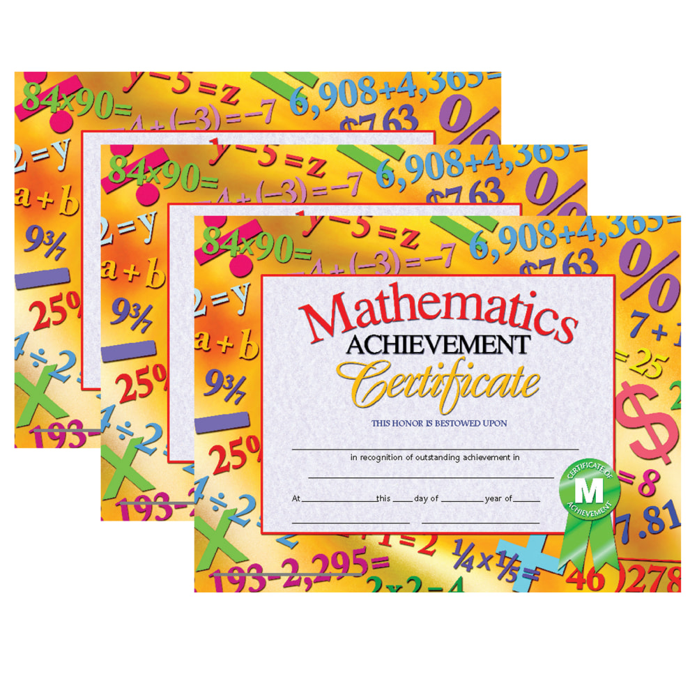 Hayes Certificates, 8-1/2in x 11in, Mathematics Achievement, 30 Certificates Per Pack, Set Of 3 Packs, HVA6813 MPN:H-VA681-3