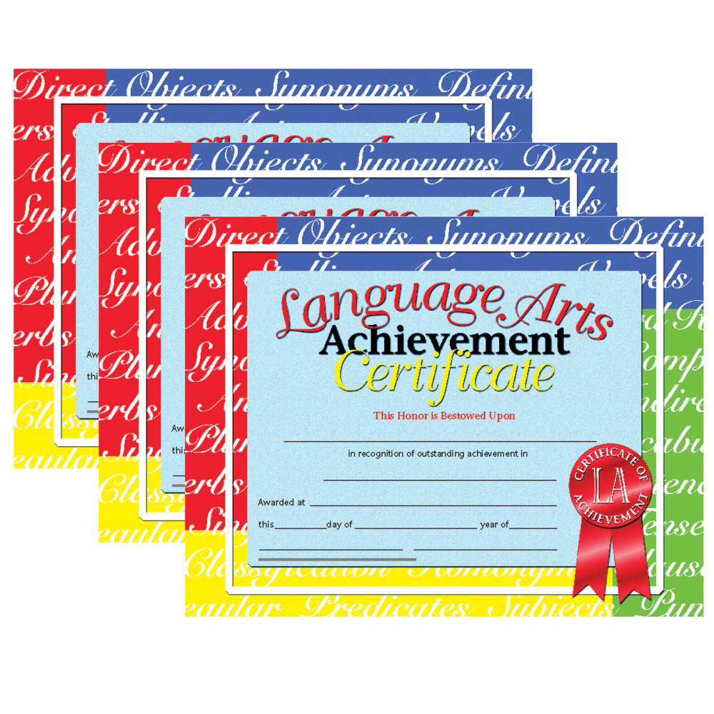 Hayes Certificates, 8-1/2in x 11in, Language Arts Achievement, 30 Certificates Per Pack, Set Of 3 Packs MPN:H-VA685-3