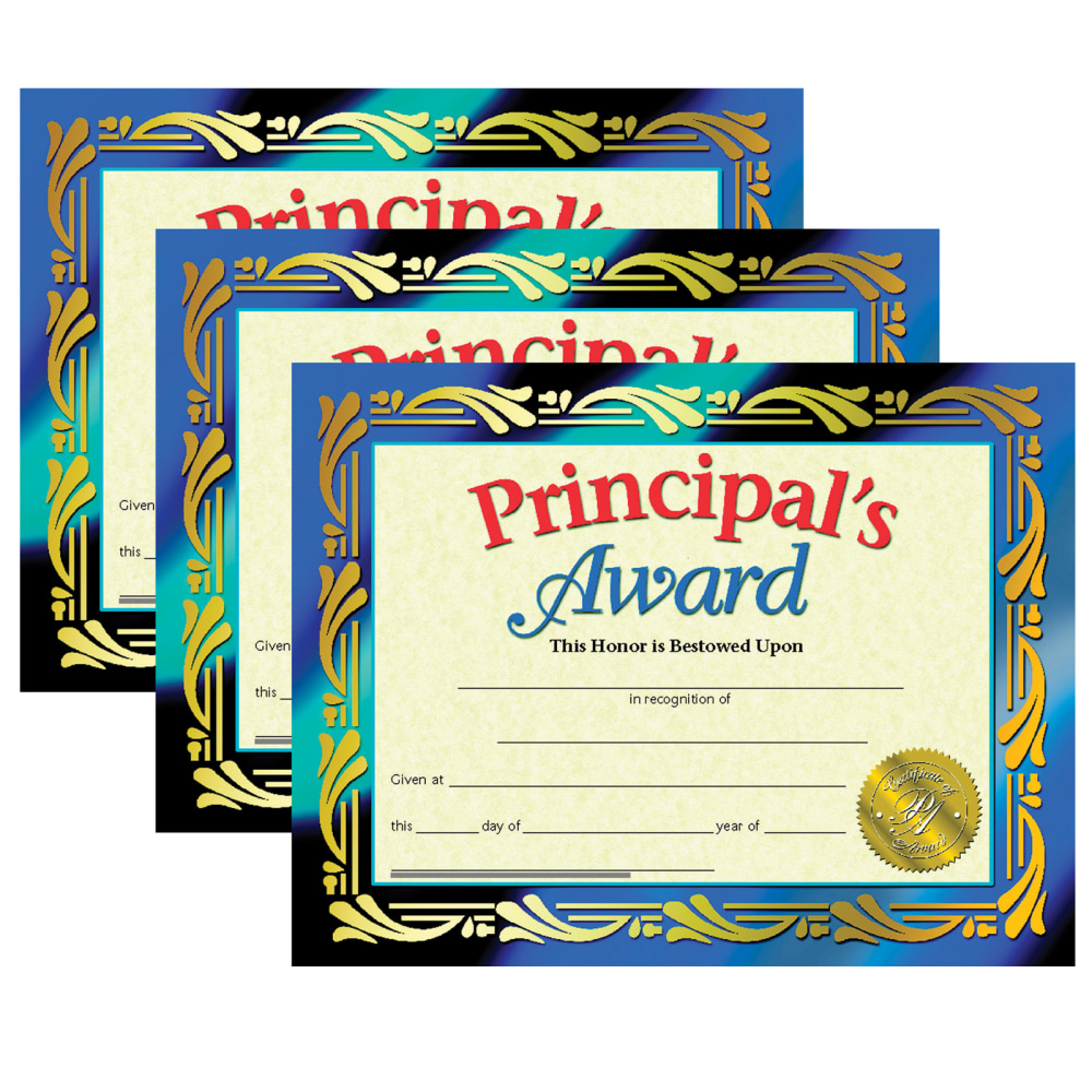Hayes Certificates, 8-1/2in x 11in, Principal's Award, 30 Certificates Per Pack, Set Of 3 Packs MPN:H-VA689-3