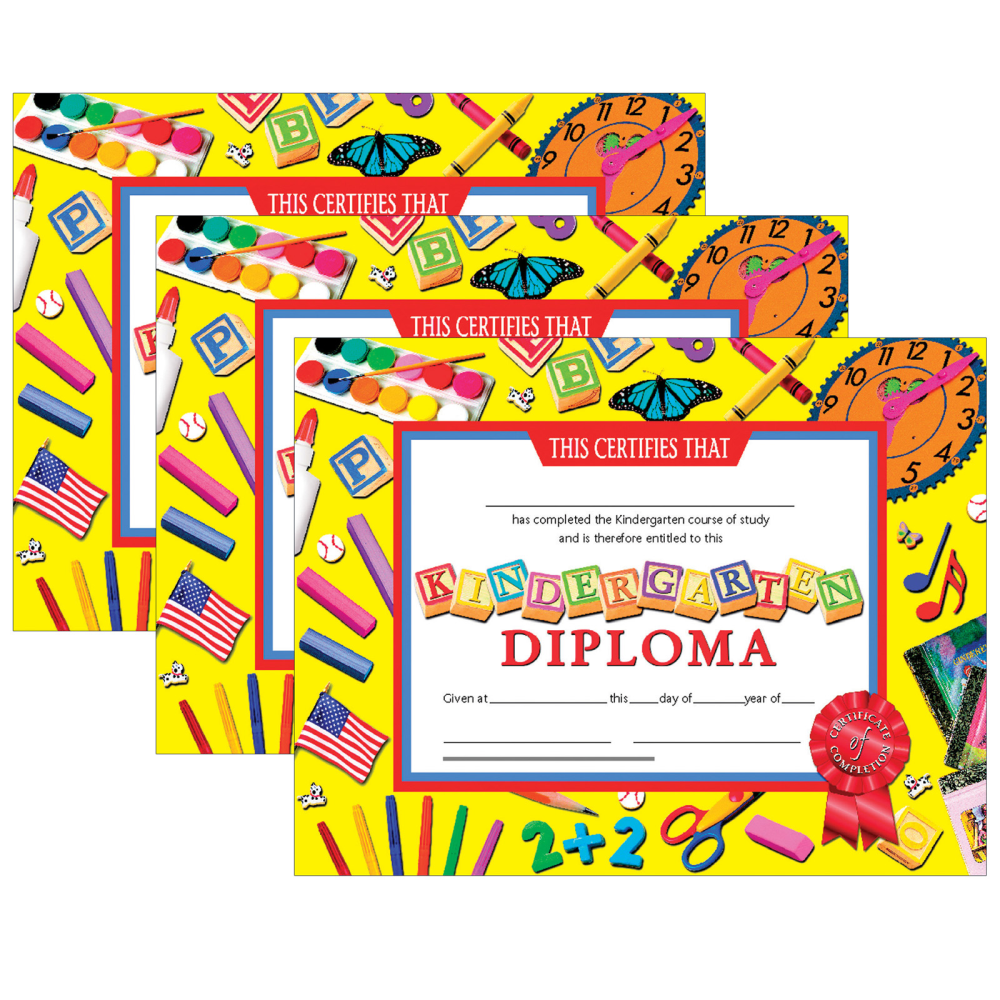 Hayes Certificates, 8-1/2in x 11in, Kindergarten Diploma, 30 Certificates Per Pack, Set Of 3 Packs MPN:H-VA703-3