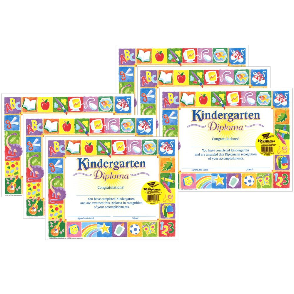 TREND Classic Diplomas, 8-1/2in x 11in, Kindergarten, 30 Certificates Per Pack, Set Of 6 Packs MPN:T-17002-6