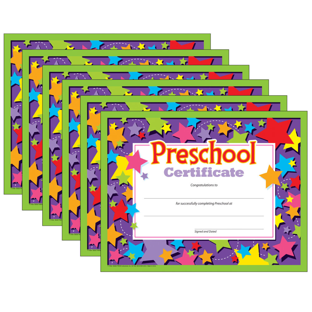 Trend Class Certificates, 8-1/2in x 11in, Preschool, Pack Of 30 Awards, Set Of 6 Packs MPN:T-17006-6