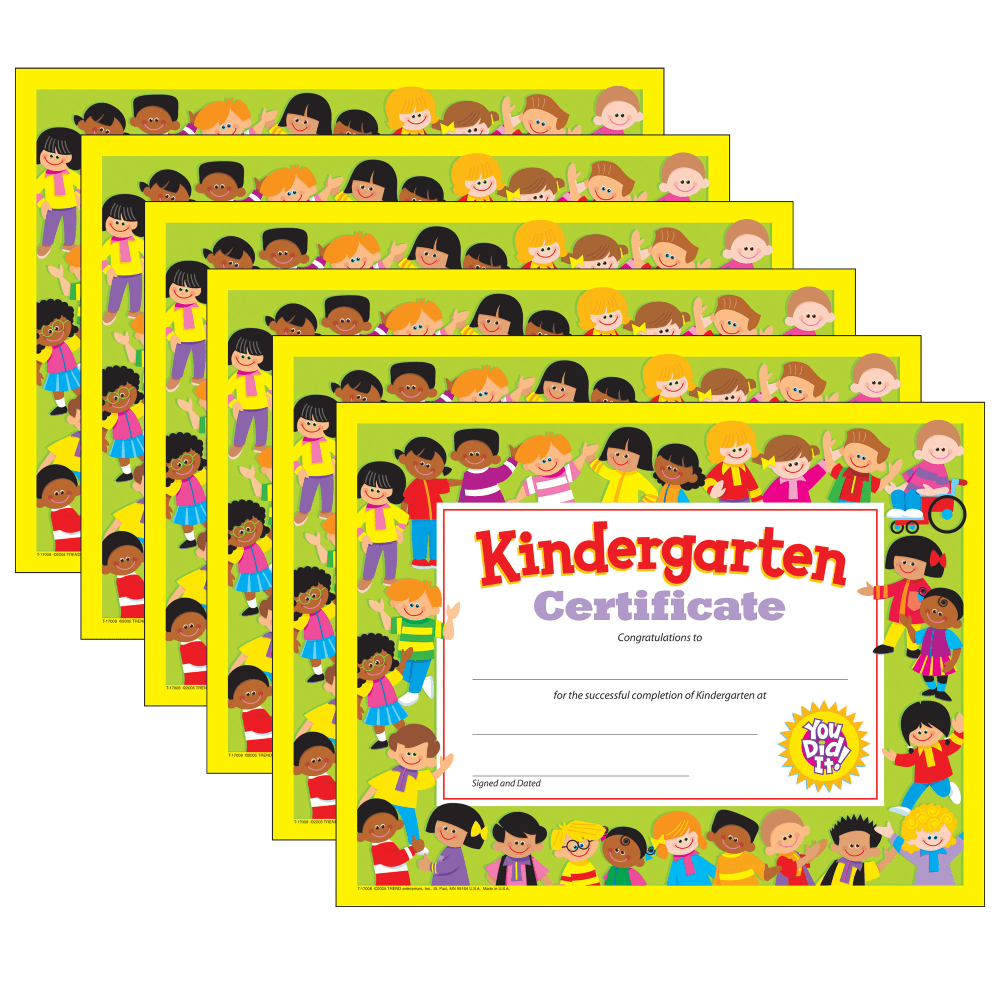 TREND Kindergarten Certificate, 30 Per Pack, Set Of 6 Packs, T170086 MPN:T-17008-6