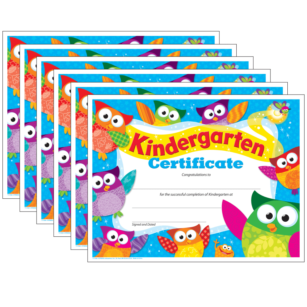 TREND Kindergarten Certificate Owl-Stars!, 30 Per Pack, Set Of 6 Packs MPN:T-17009-6