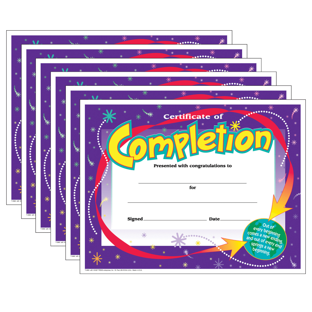 TREND Certificate Of Completion Colorful Classics Certificates, 30 Per Pack, Set Of 6 Packs MPN:T-2963-6