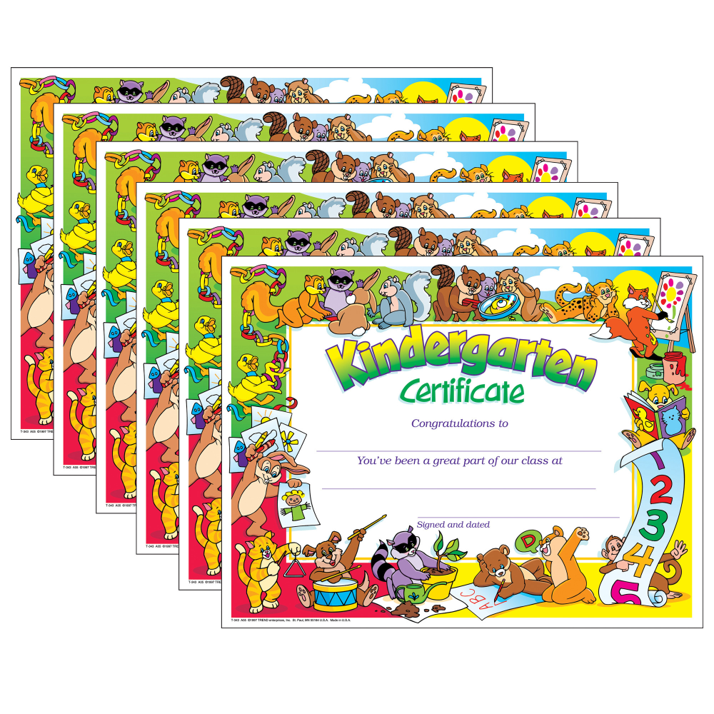 TREND Kindergarten Certificate, 30 Per Pack, Set Of 6 Packs, T3436 MPN:T-343-6