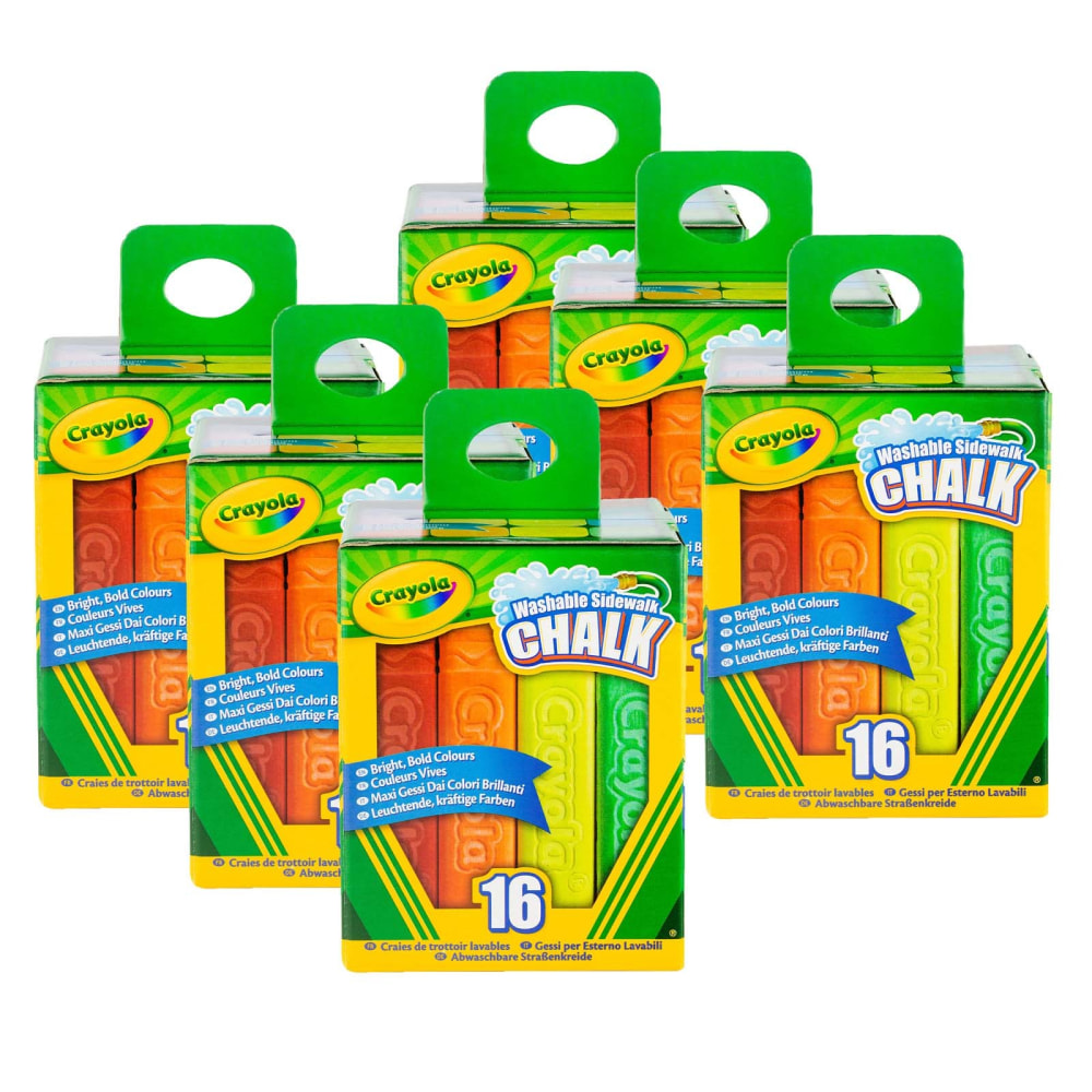 Crayola Washable Sidewalk Chalk, Assorted Colors, 16 Pieces Per Pack, Set Of 6 Packs MPN:BIN512016-6