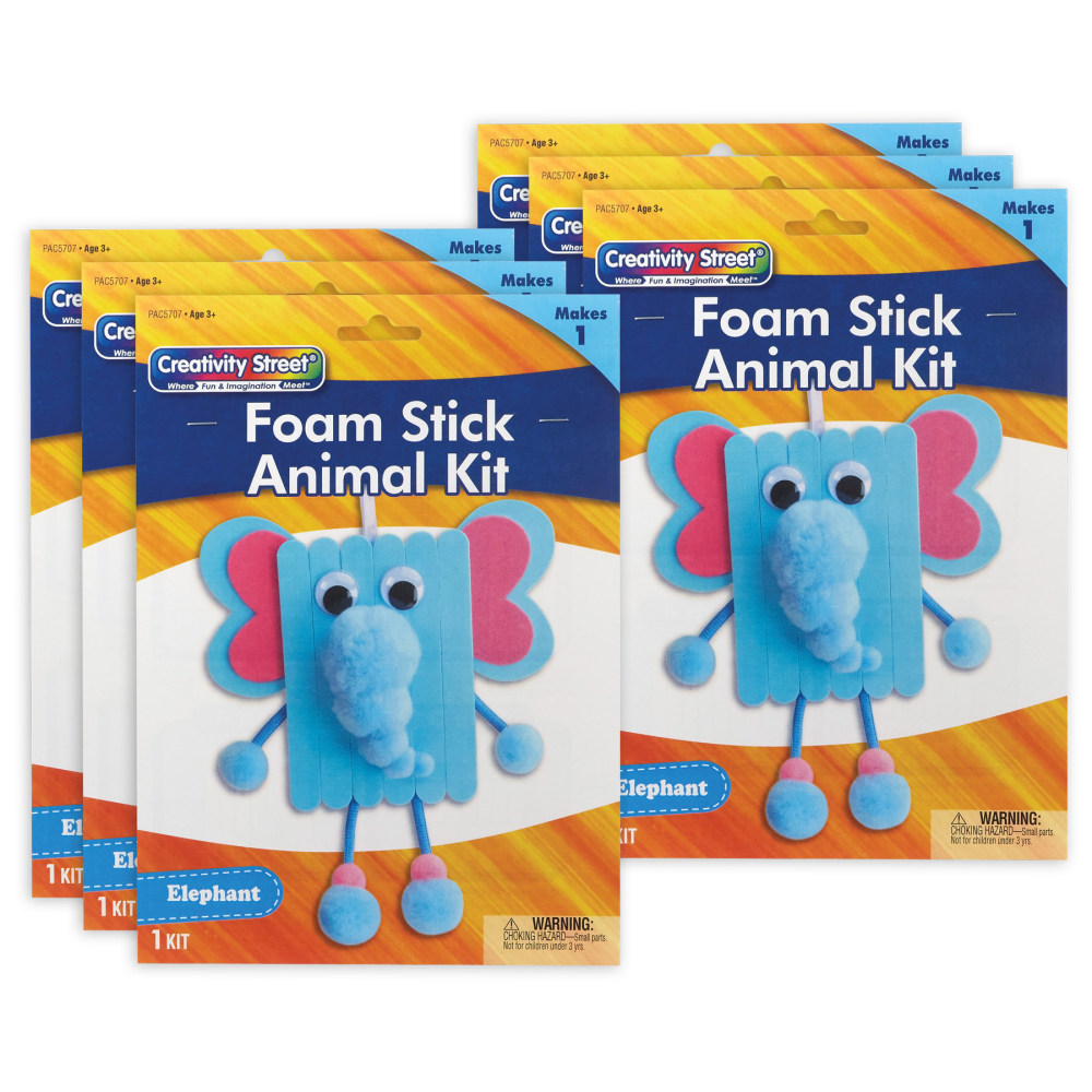 Creativity Street Foam Stick Animal Kits, 11in x 7-3/4in x 1-1/4in, Elephant, Set Of 6 Kits MPN:PACAC5707-6