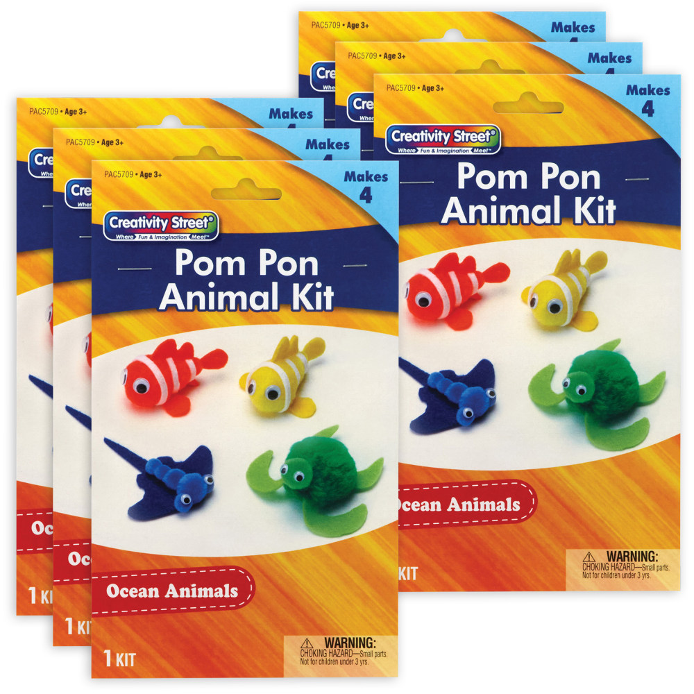 Creativity Street Pom Pom Animal Kits, Ocean Animals, 4 Animals Per Kit, Set Of 6 Kits MPN:PACAC5709-6