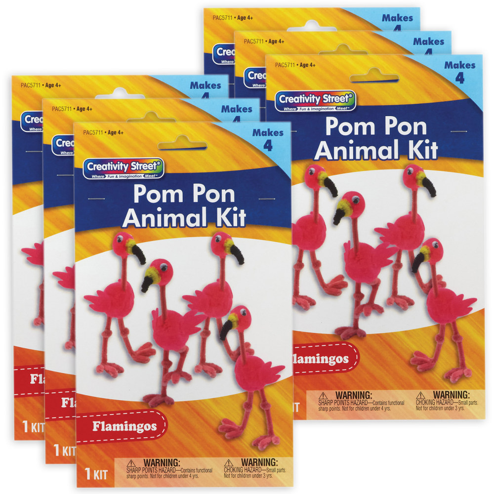 Creativity Street Pom Pom Animal Kits, Flamingos, 4 Animals Per Kit, Set Of 6 Kits MPN:PACAC5711-6