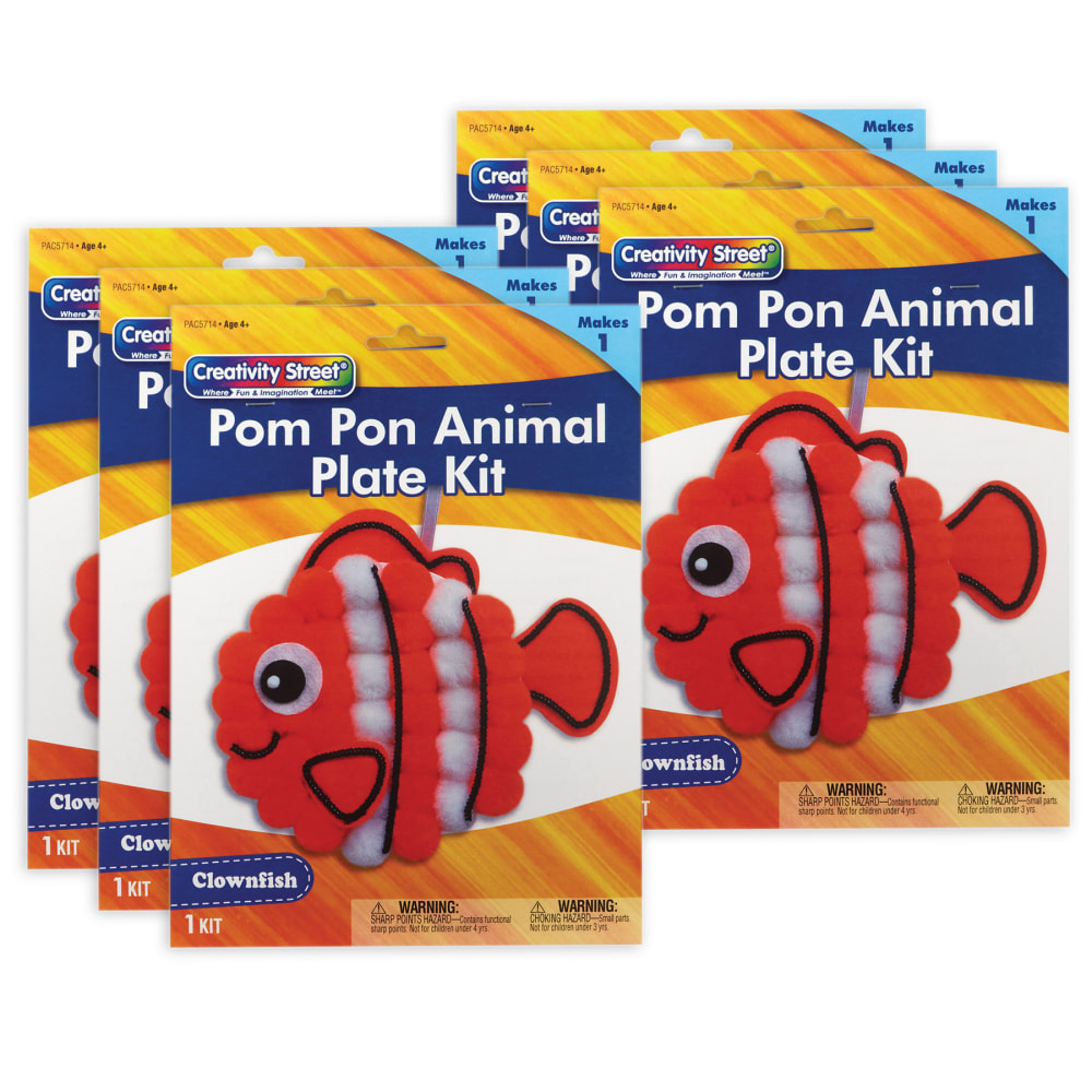 Creativity Street Pom Pom Animal Plate Kits, 7-1/2in x 8-1/2in x 1in, Clownfish, Set Of 6 Kits MPN:PACAC5714-6
