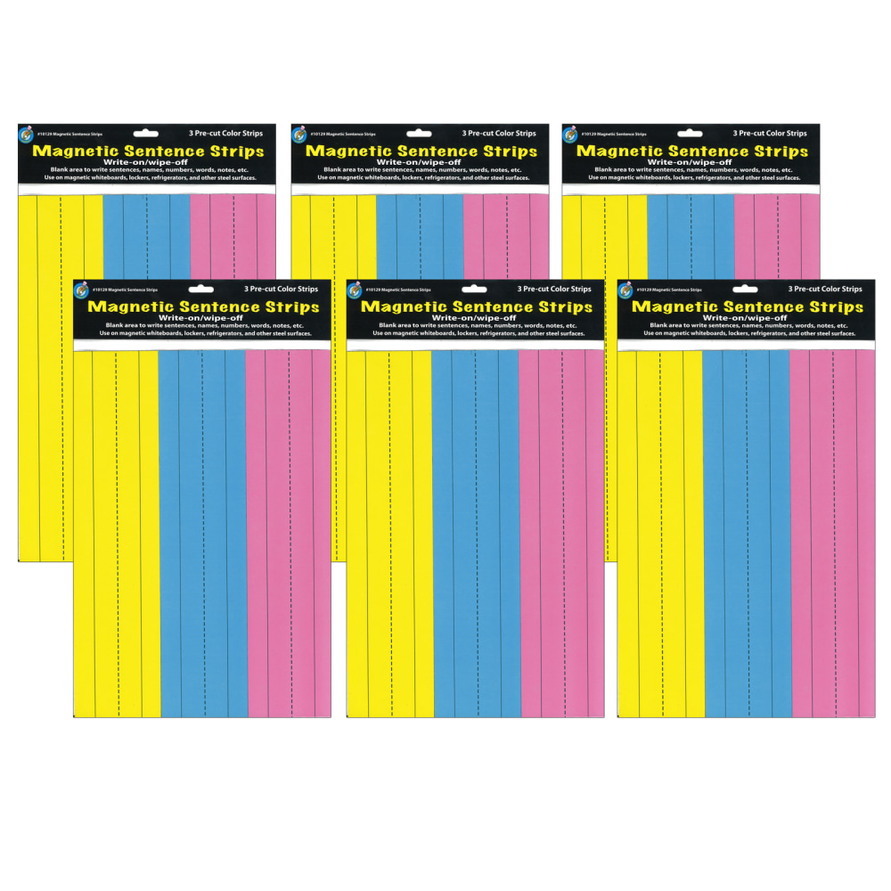 Ashley Productions Die-Cut Magnetic Sentence Strips, 2-3/4in x 11in, Pink/Blue/Yellow, 3 Strips Per Pack, Set Of 6 Packs MPN:ASH10129-6