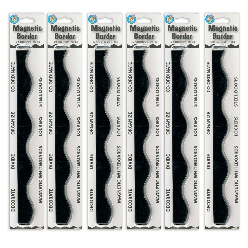 Ashley Productions Magnetic Scallop Borders, 1' x 12in, Black, 12 Borders Per Pack, Set Of 6 Packs MPN:ASH10188-6