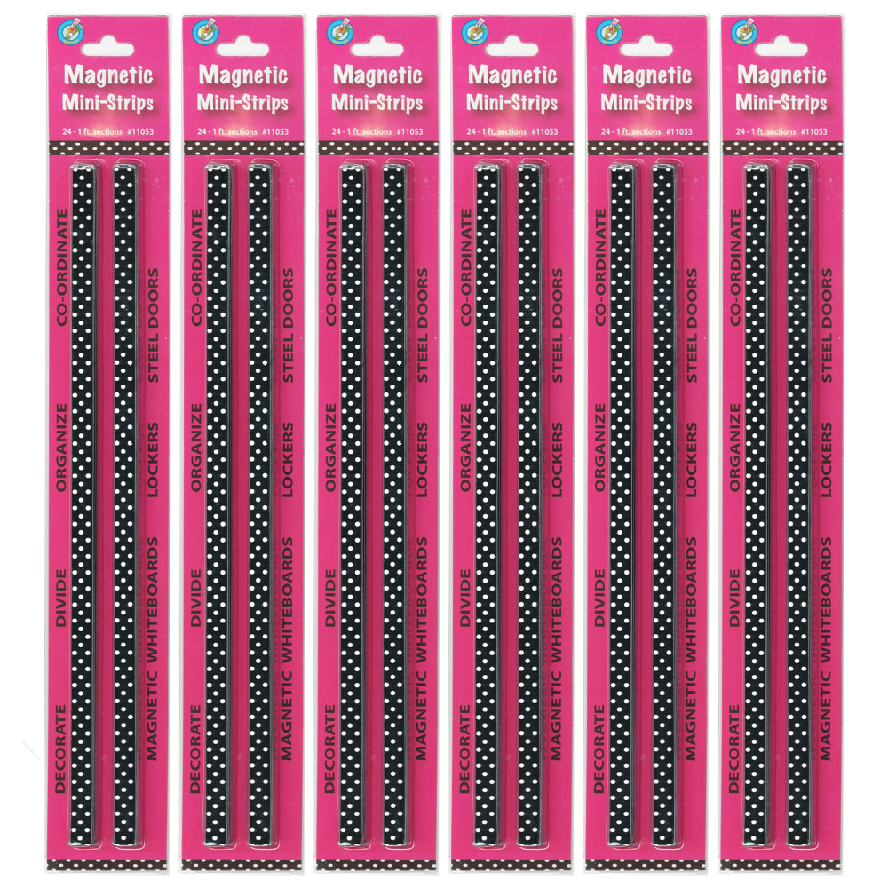 Ashley Productions Mini Magnetic Magi-Strips, 3/8in x 12in, Black With White Dots, Set Of 6 Magni-Strip Packs MPN:ASH11053-6