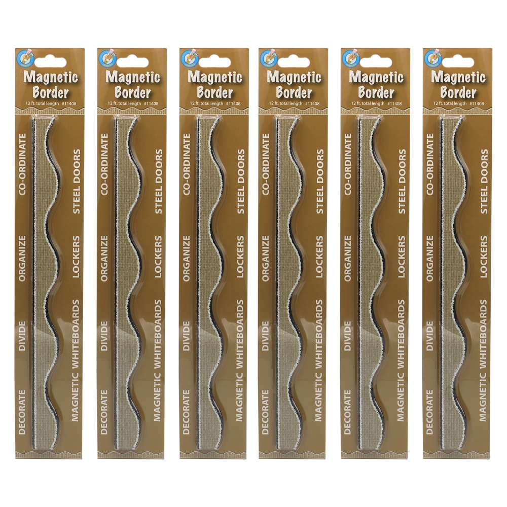 Ashley Productions Magnetic Scallop Borders, 1in x 12in, Burlap Scribble, 12 Borders Per Pack, Set Of 6 Packs MPN:ASH11408-6
