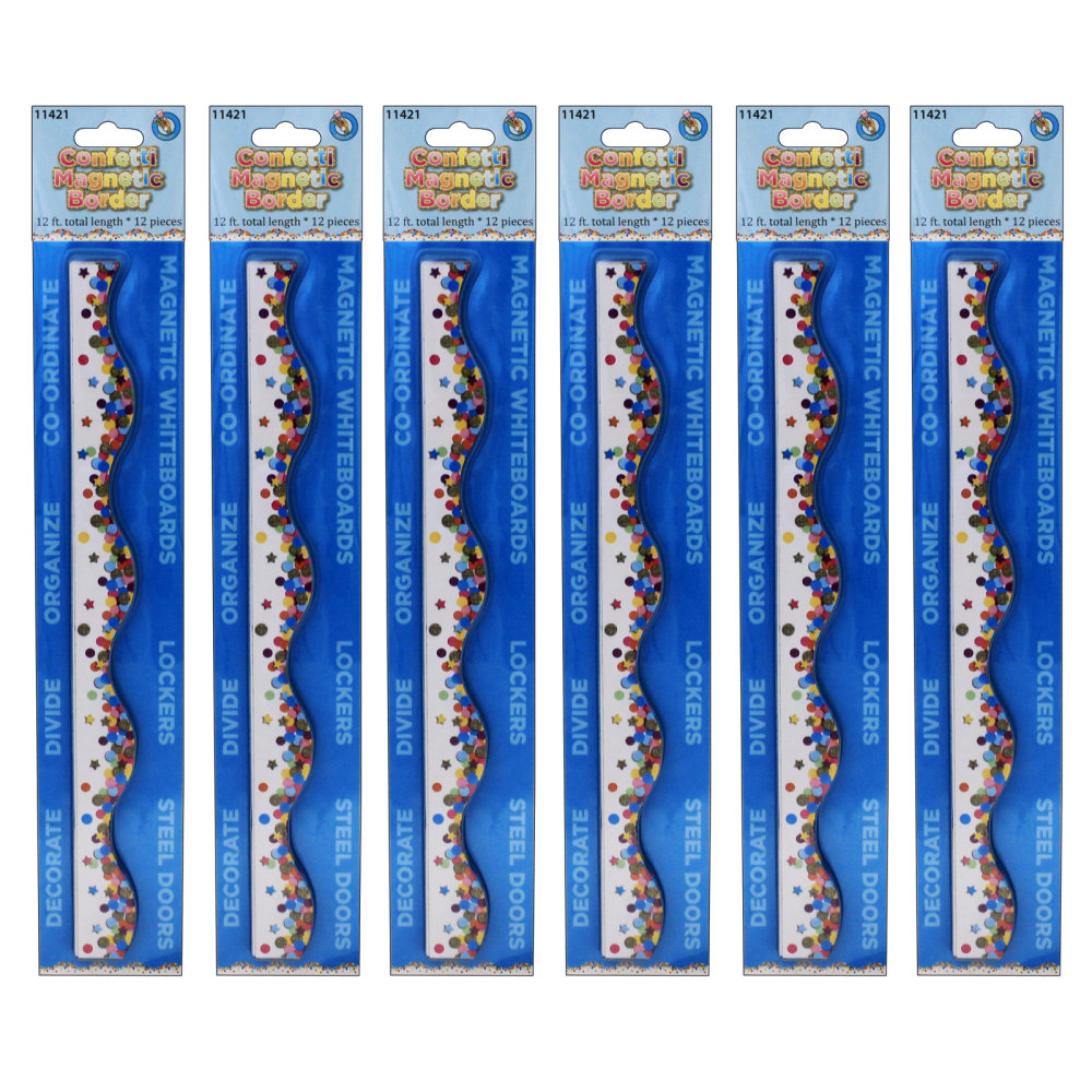 Ashley Productions Magnetic Scallop Borders, 12in x 1in, Confetti, 12 Borders Per Pack, Set Of 6 Packs MPN:ASH11421-6