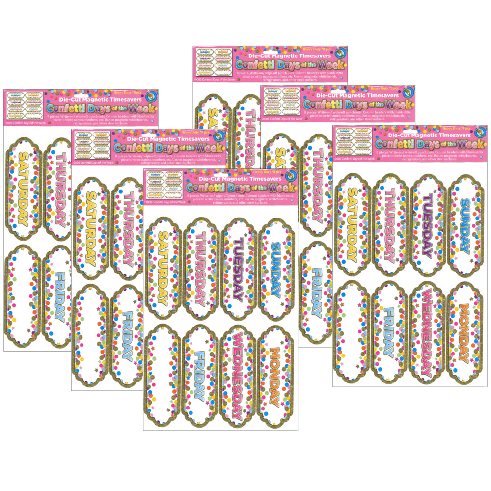 Ashley Productions Magnetic Die-Cut Timesavers & Labels, Confetti Days Of The Week, 8 Per Pack, Set Of 6 Packs MPN:ASH19006-6