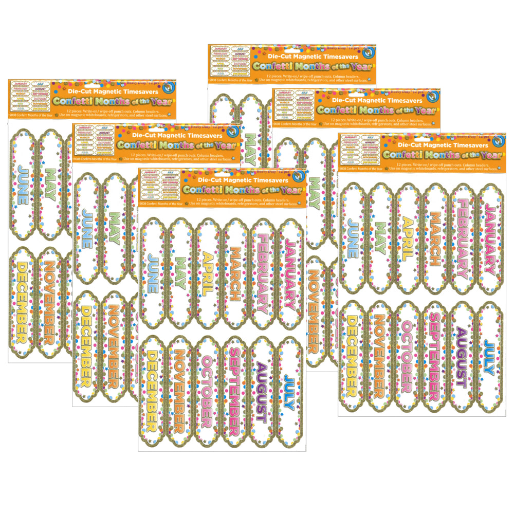 Ashley Productions Magnetic Die-Cut Timesavers & Labels, Confetti Months Of The Year, 12 Per Pack, Set Of 6 Packs MPN:ASH19008-6