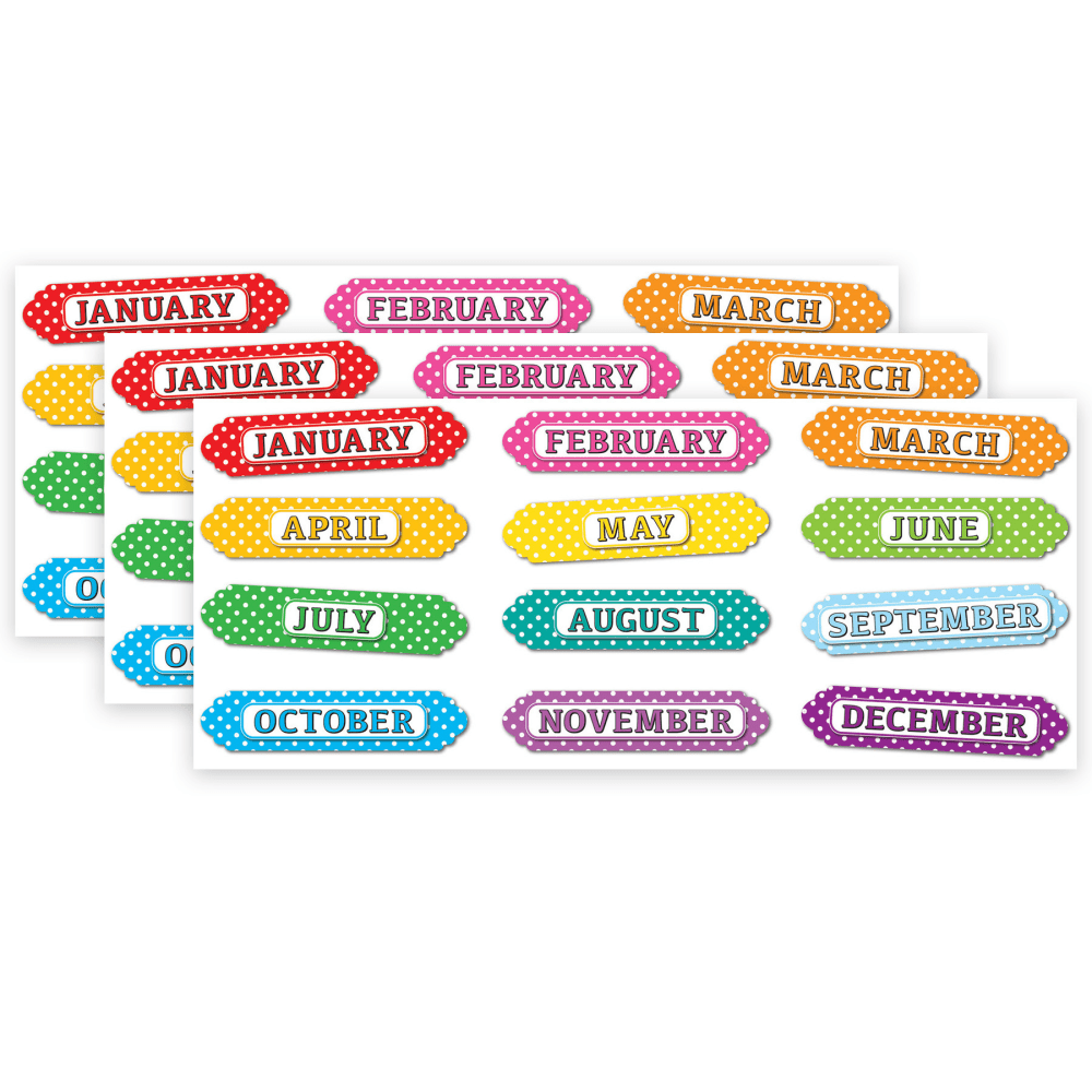 Ashley Productions Magnetic Die-Cut Timesavers & Labels, Months Of The Year, White Polka Dots/Assorted Colors, 12 Pieces Per Pack, Set Of 3 Packs MPN:ASH19024-3