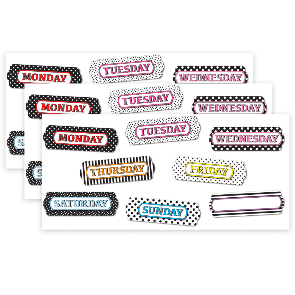 Ashley Productions Magnetic Die-Cut Timesavers & Labels, Days Of The Week, Black And White Assorted Patterns, 8 Pieces Per Pack, Set Of 3 Packs MPN:ASH19025-3