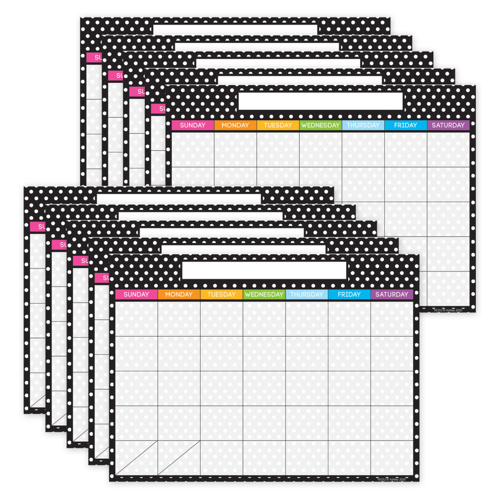 Ashley Productions Smart Poly PosterMat Pals Space Savers, 13in x 9-1/2in, Black And White Dots Calendar, Pack of 10 Calendars MPN:ASH95332-10