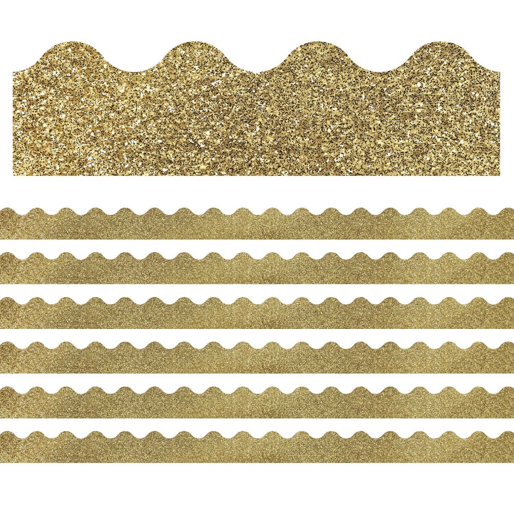 Carson Dellosa Education Scalloped Bulletin Board Borders, Sparkle + Shine Gold Glitter, 39ft Per Pack, Set Of 6 Packs MPN:CD-108319-6