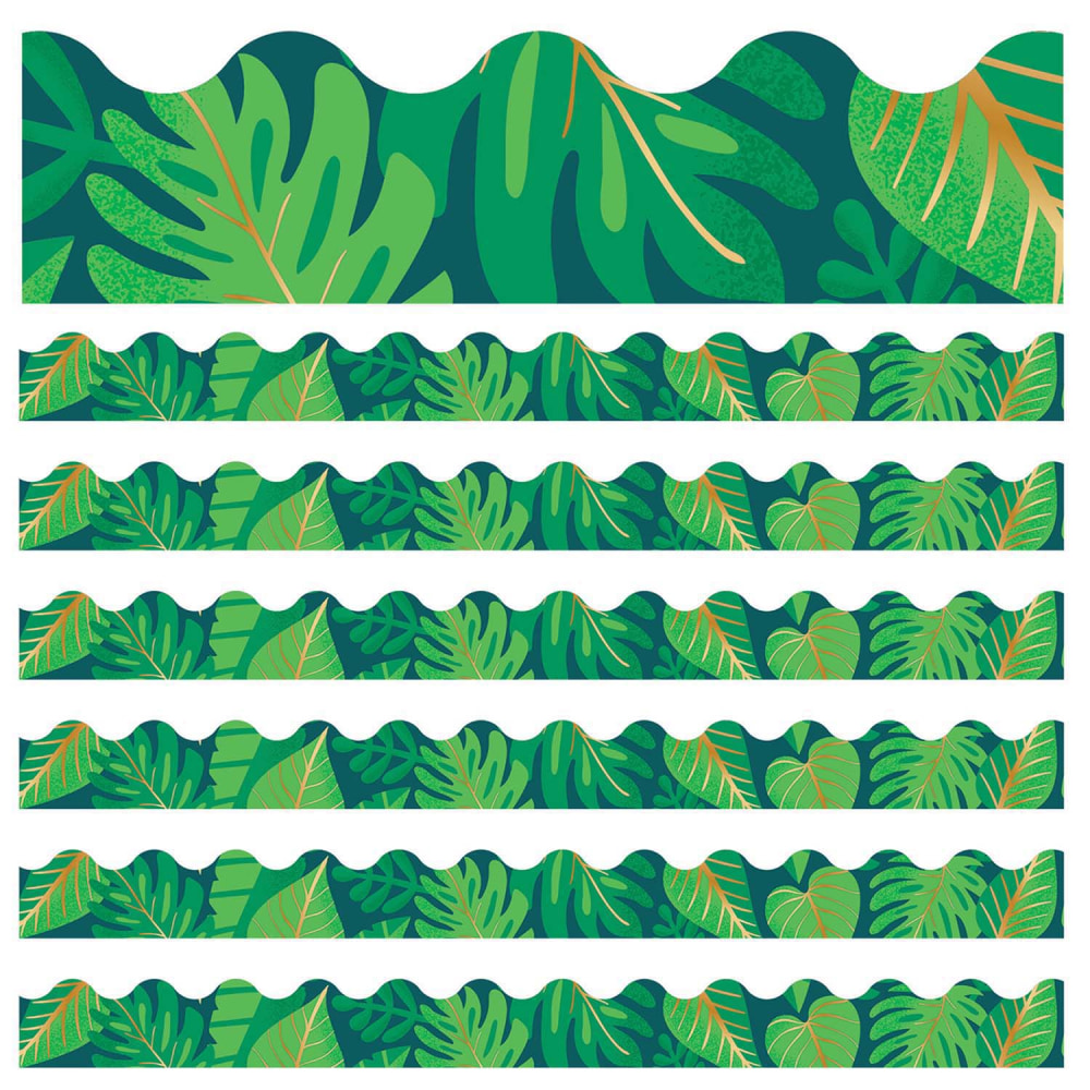 Carson Dellosa Education Scalloped Border, One World Tropical Leaves, 39ft Per Pack, Set Of 6 Packs MPN:CD-108404-6