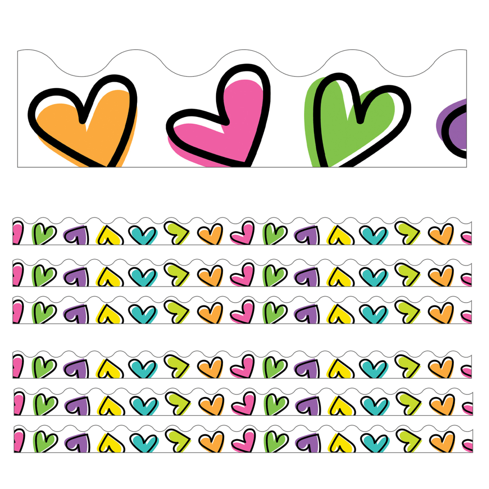 Carson Dellosa Education Scalloped Border, Kind Vibes Doodle Hearts, 39ft Per Pack, Set Of 6 Packs MPN:CD-108433-6