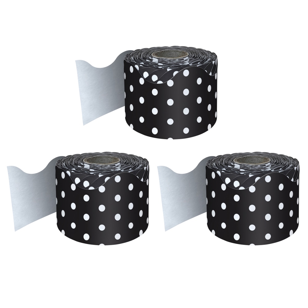 Carson Dellosa Education Rolled Scalloped Borders, Black/White Polka Dots, 65ft Per Roll, Pack Of 3 Rolls MPN:CD-108474-3