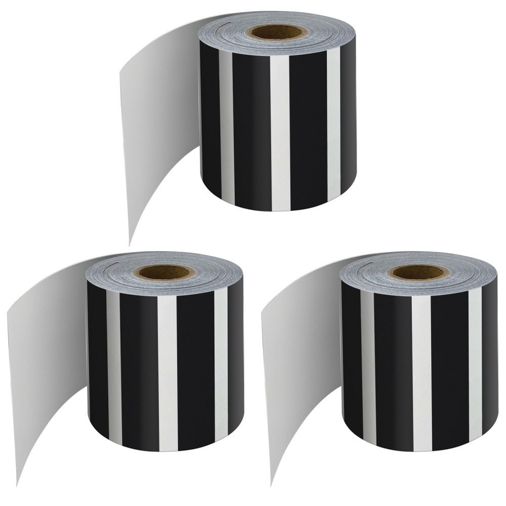 Carson-Dellosa Education Rolled Straight Border, Black And White Vertical Stripes, 65' Per Roll, Pack Of 3 Rolls MPN:CD-108476-3