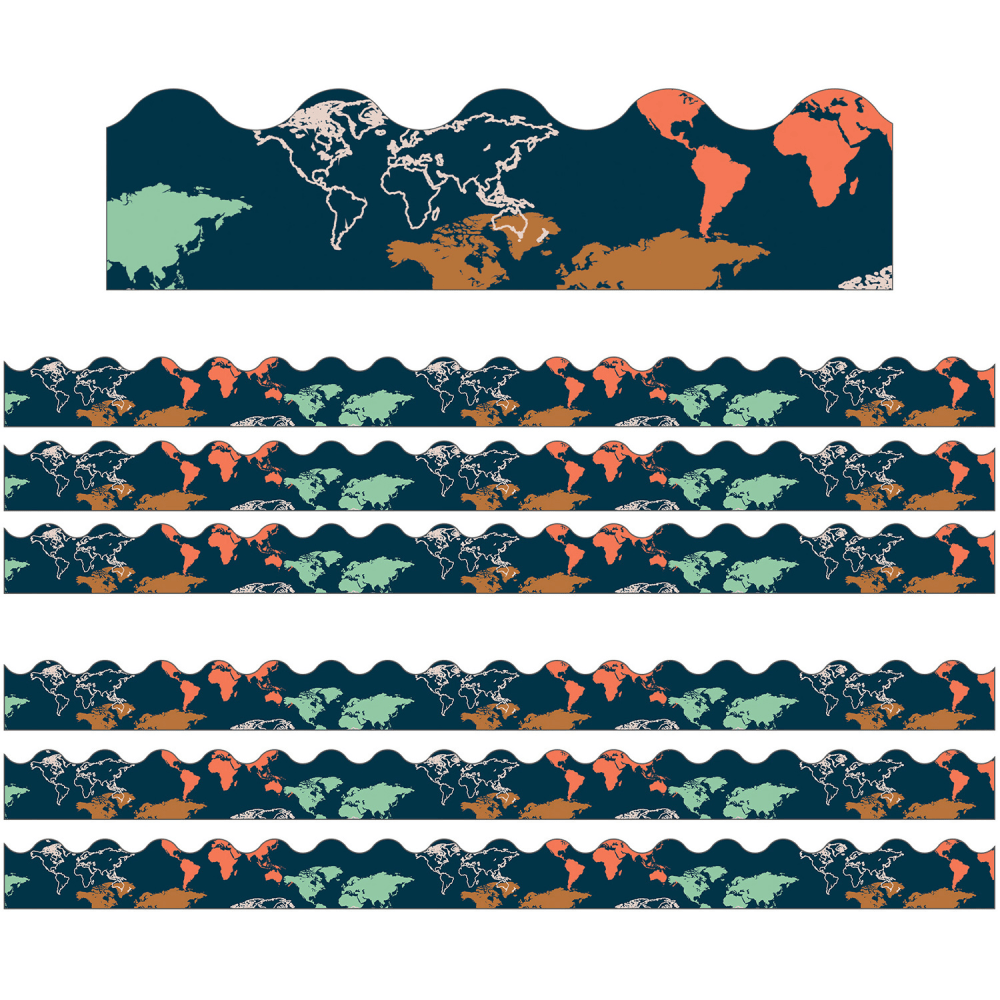 Carson Dellosa Education Scalloped Border, Lets Explore World Map, 39ft Per Pack, Set Of 6 Packs MPN:CD-108481-6
