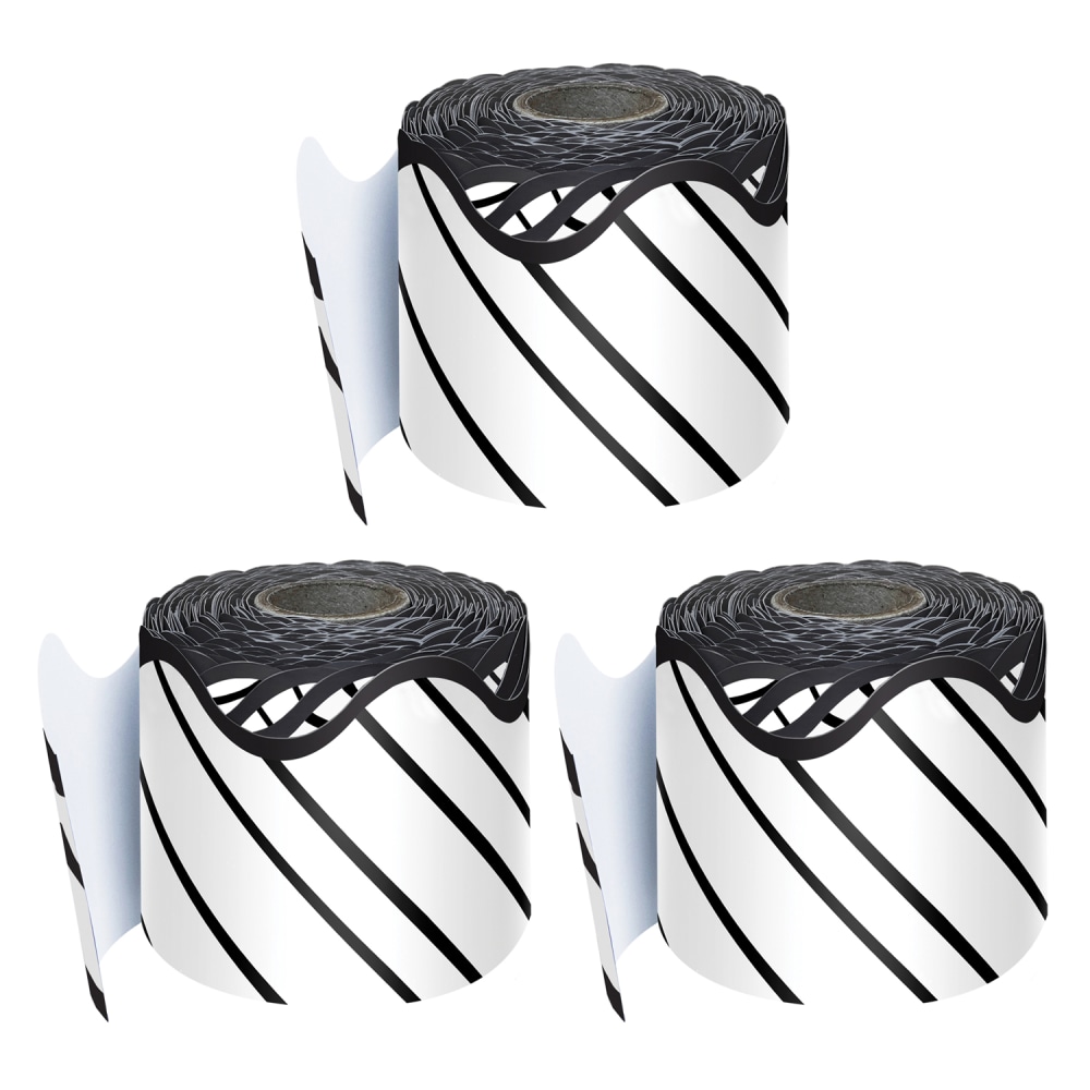 Carson Dellosa Education Rolled Scalloped Borders, Kind Vibes Black/White Stripes, 65ft Per Roll, Pack Of 3 Rolls MPN:CD-108484-3