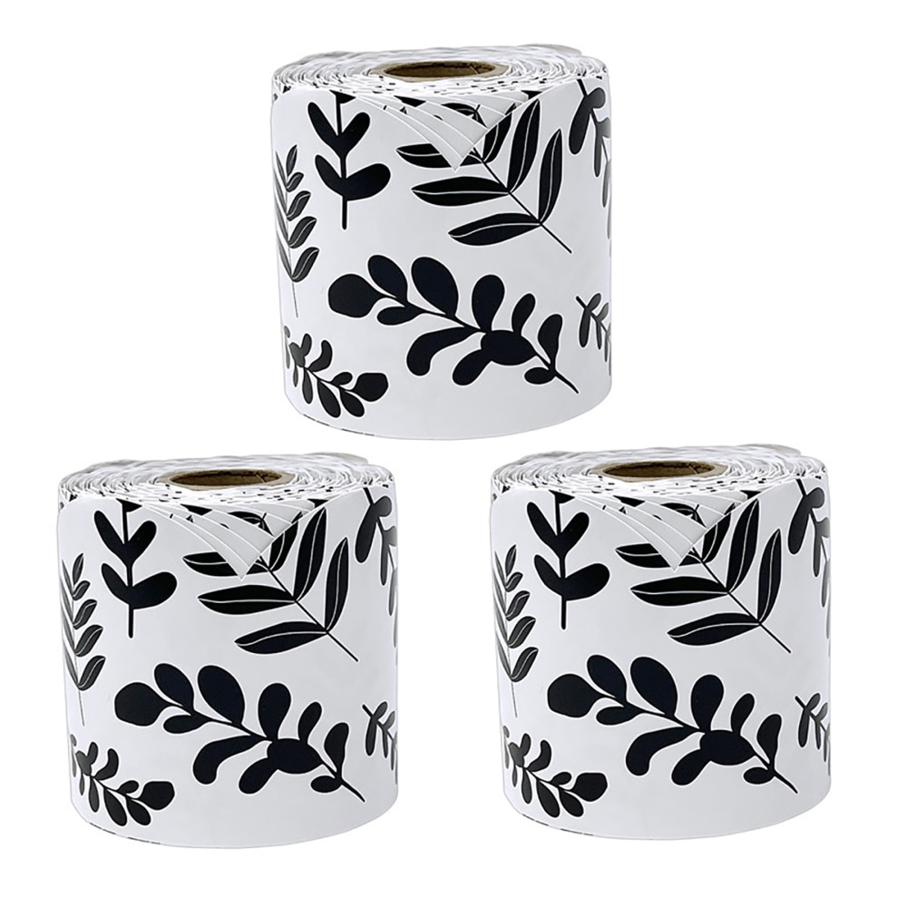 Carson Dellosa Education Rolled Scalloped Borders, White With Black Leaves, 65ft Per Roll, Pack Of 3 Rolls MPN:CD-108497-3