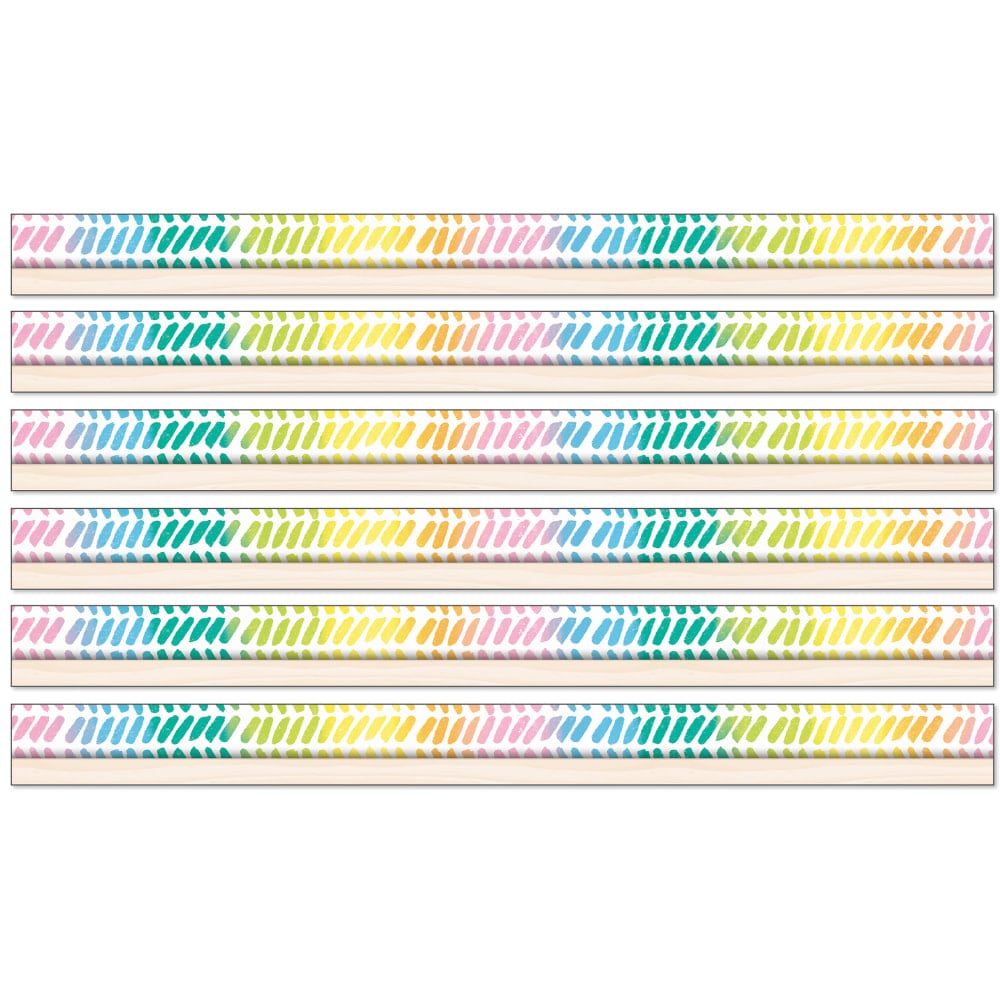 Carson Dellosa Education Happily Ever Elementary Creatively Inspired Straight Borders, Watercolor Chevron, 12 Borders Per Pack, Set Of 6 Packs MPN:CD-108504-6