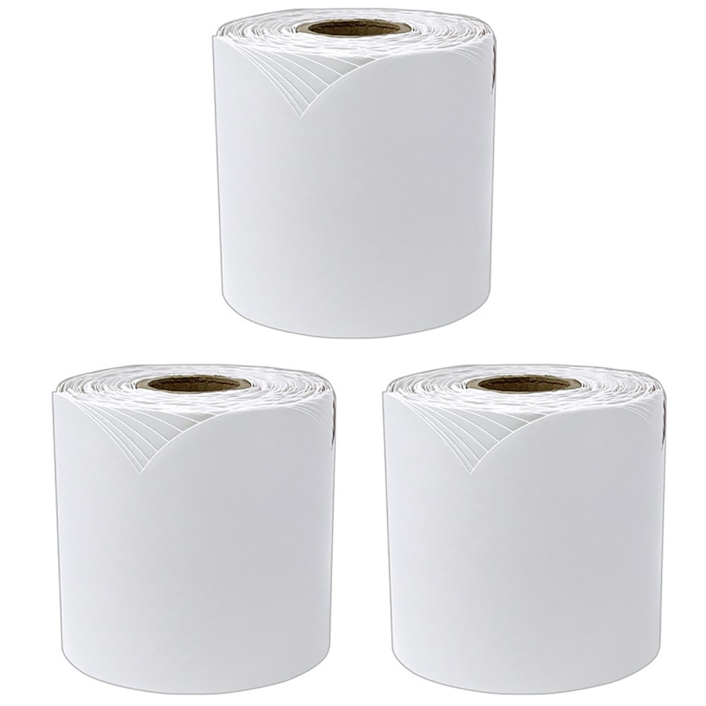 Carson Dellosa Education Rolled Scalloped Borders, White, 65ft Per Roll, Pack Of 3 MPN:CD-108514-3