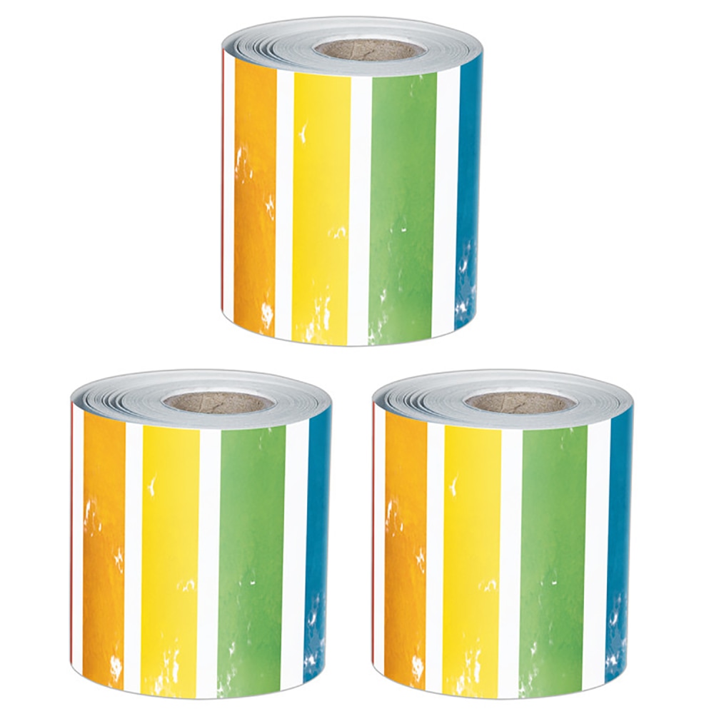 Carson Dellosa Rolled Straight Bulletin Board Borders, All Are Neighbors Stripes, 65ft Per Roll, Pack Of 3 Rolls MPN:CD-108517-3