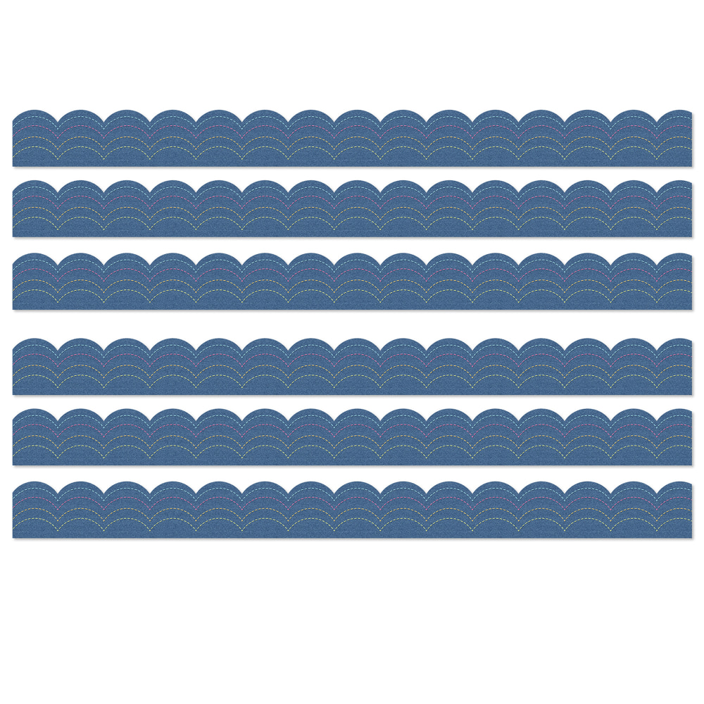 Carson Dellosa Education Scalloped Border, Crafty and Cool Denim, 39 Feet Per Pack, Set Of 6 Packs MPN:CD-108546-6