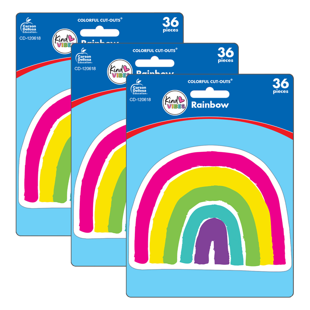Carson Dellosa Education Cut-Outs, Kind Vibes Rainbow, 36 Cut-Outs Per Pack, Set Of 3 Packs MPN:CD-120618-3