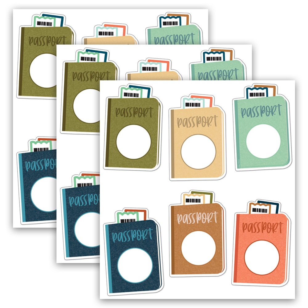 Carson Dellosa Education Cut-Outs, Lets Explore Passports, 36 Cut-Outs Per Pack, Set Of 3 Packs MPN:CD-120633-3