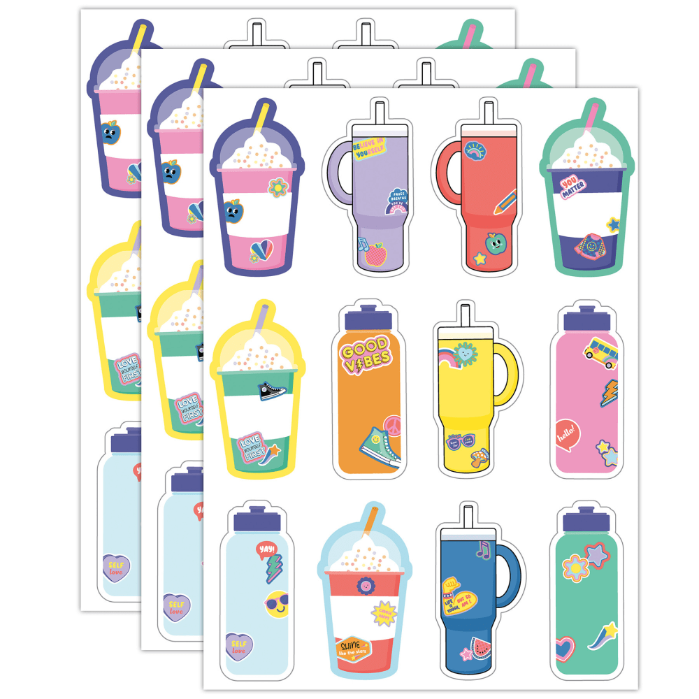 Carson Dellosa Education Cut-Outs, We Stick Together Cups & Water Bottles, 36 Cut-Outs Per Pack, Bundle Of 3 Packs MPN:CD-120651-3