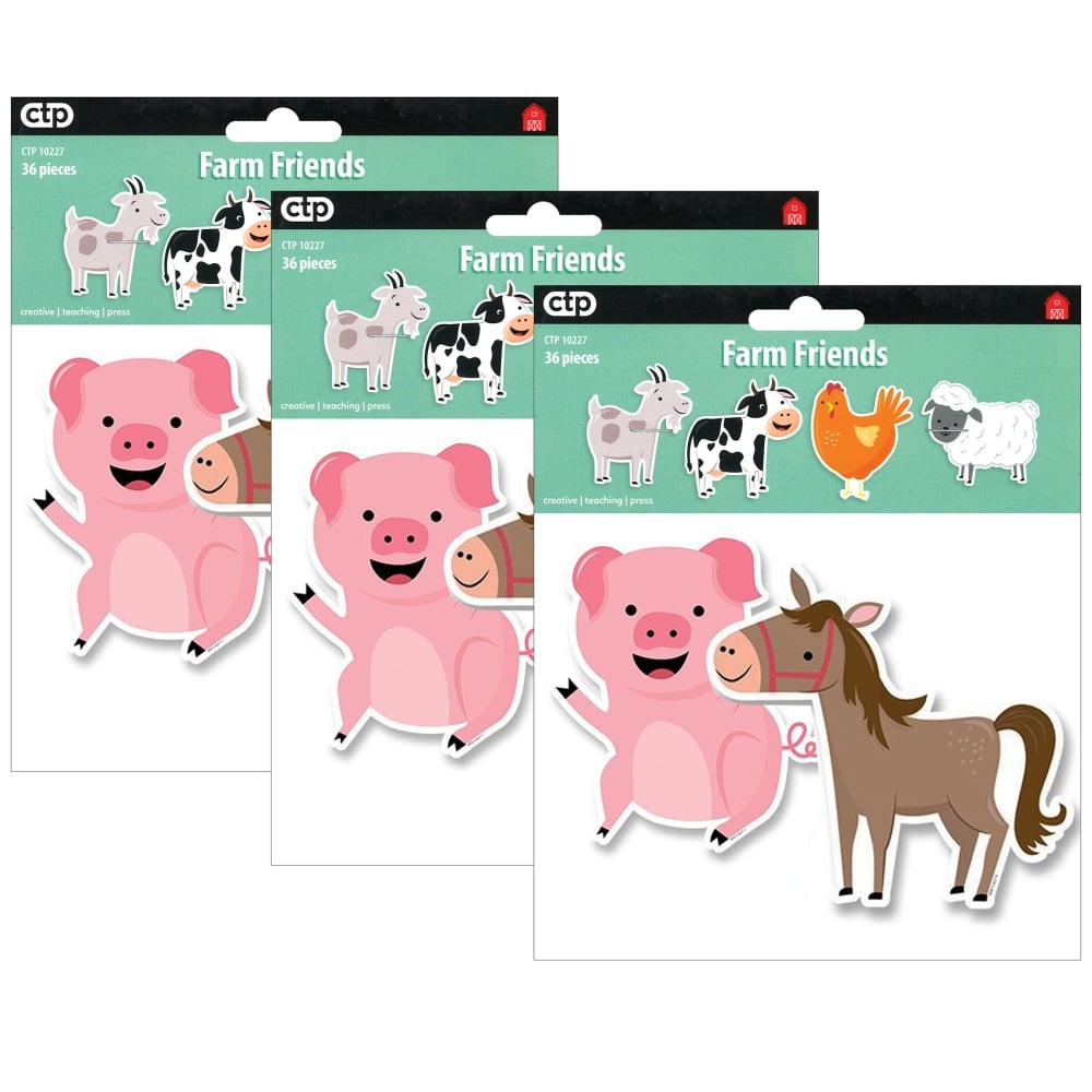Creative Teaching Press Designer Cut-Outs, 6in, Farm Friends, 36 Cut-Outs Per Pack, Set Of 3 Packs MPN:CTP10227-3