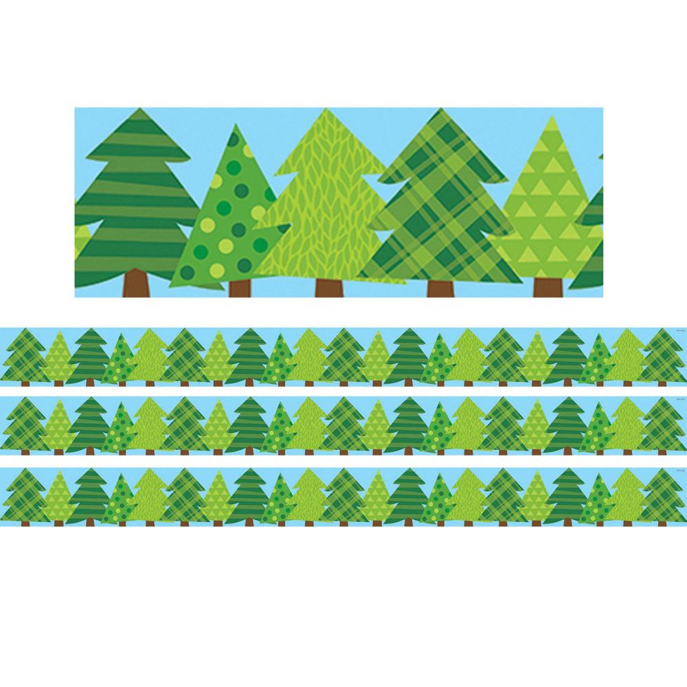Creative Teaching Press EZ Borders, Woodland Friends Patterned Pine Trees, 24 Borders Per Pack, Set Of 3 Packs MPN:CTP10523-3