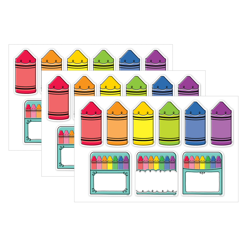 Creative Teaching Press Designer Cut-Outs, 6in, Core Decor Doodle Crayons, 54 Cut-Outs Per Pack, Bundle Of 3 Packs MPN:CTP10929-3