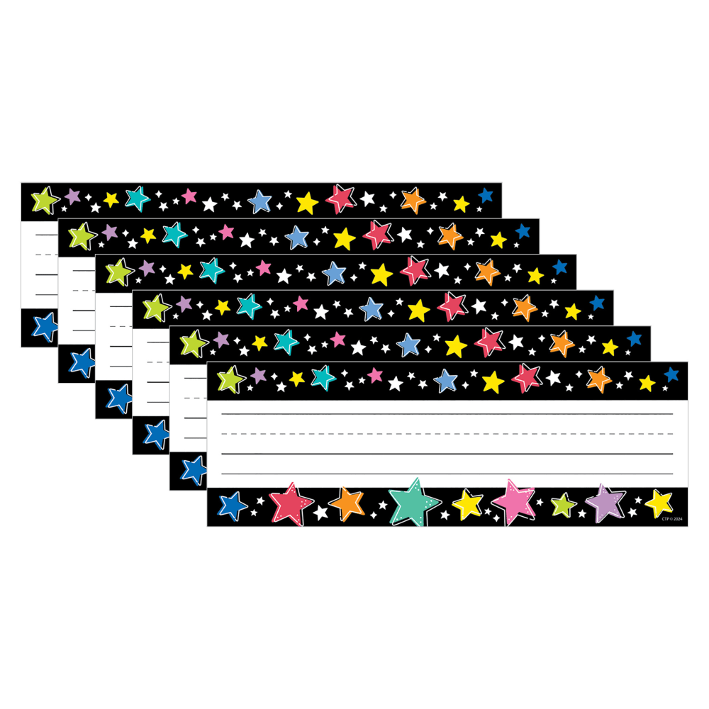 Creative Teaching Press Name Plates, 3-1/4in x 9-1/2in, Bright Colorful Stars on Black, 36 Name Plates Per Pack, Bundle Of 6 Packs MPN:CTP10940-6